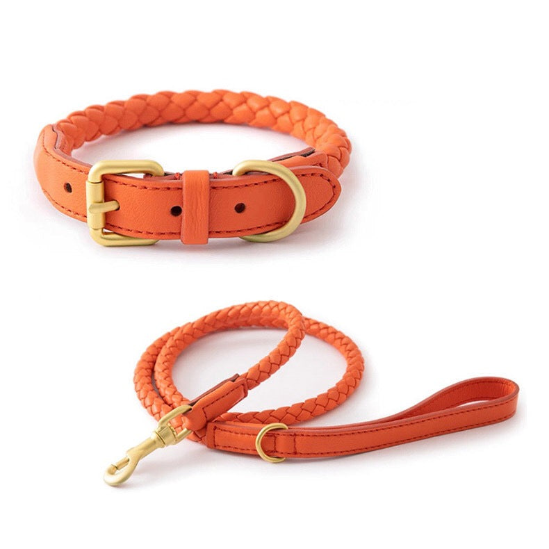 PU Leather Hand-woven Dog Collar&Leash Set lovepetin.com