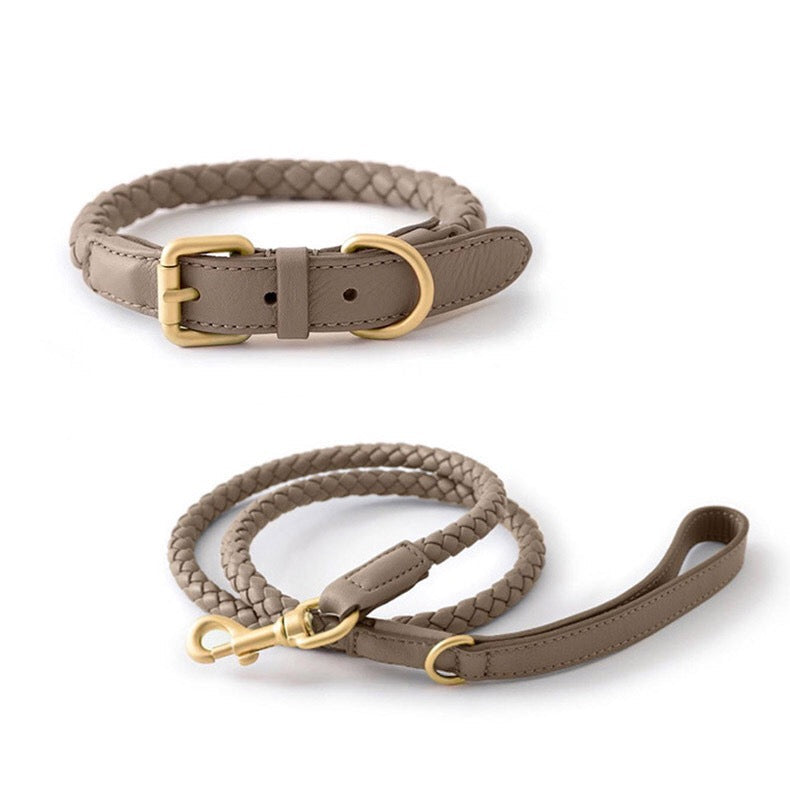 PU Leather Hand-woven Dog Collar&Leash Set lovepetin.com