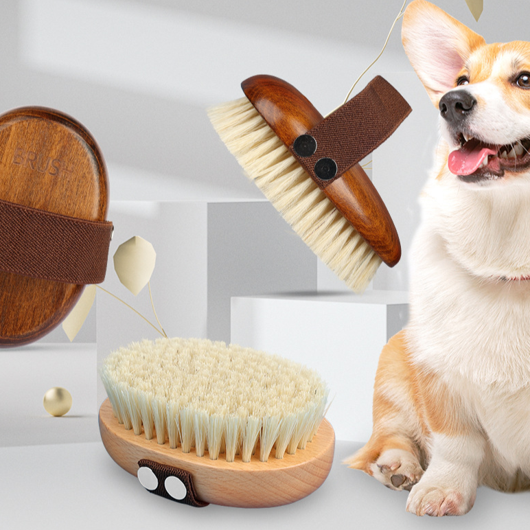 Pet Boar Bristle Bath Brush lovepetin.com