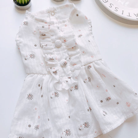 Pure Cotton White Thin Dog Dress lovepetin.com