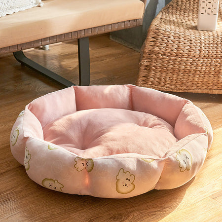 Short Plush Floral Dog Bed lovepetin.com