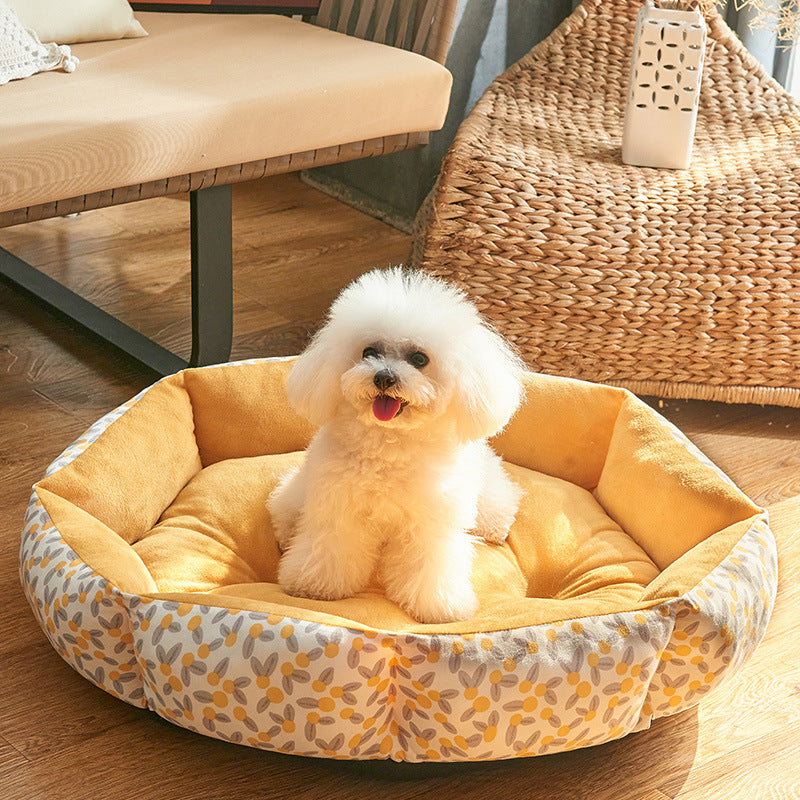 Short Plush Floral Dog Bed lovepetin.com