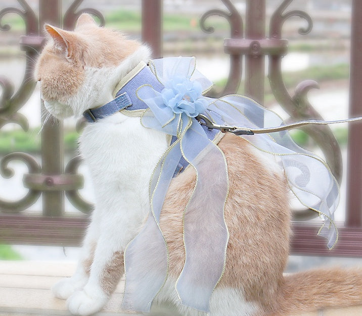 Three-color Bow With Mesh Streamer Cat Harness lovepetin.com