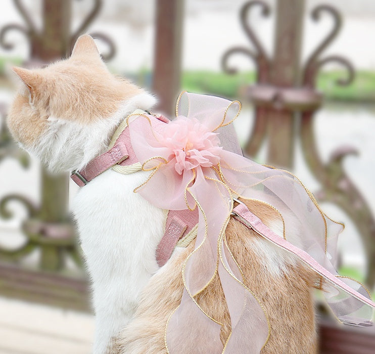 Three-color Bow With Mesh Streamer Cat Harness lovepetin.com