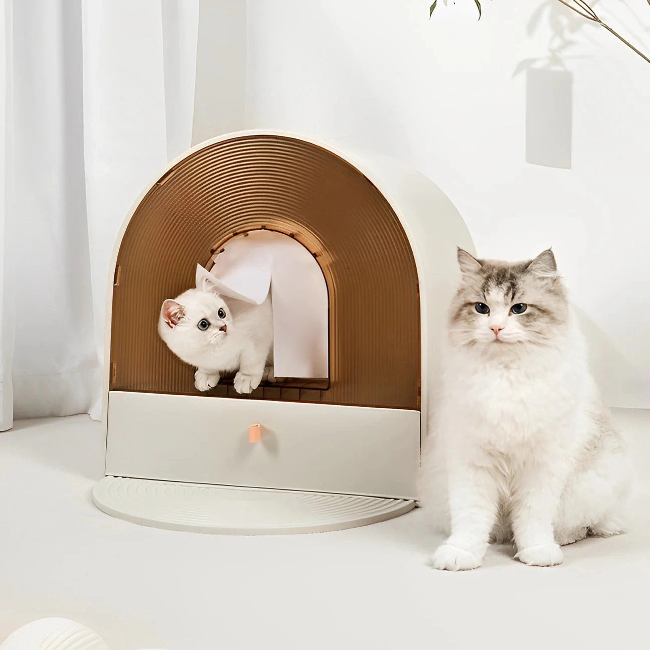 Vanilla and Matcha Arc Cat Litter Box Enclosed