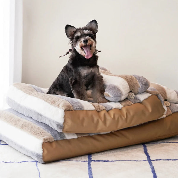 Deluxe Striped Calming Plush Beds for Dogs